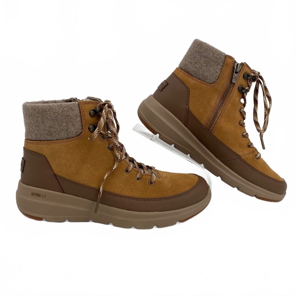 Skechers Brown Leather Lace-Up Ultra Go Boots | Women’s 7.5 Regular